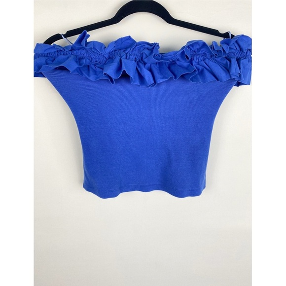 Anthropologie Maeve Strapless Poplin Ruffle Blouse‎ Tube Top, Blue - Size S - Picture 2 of 7